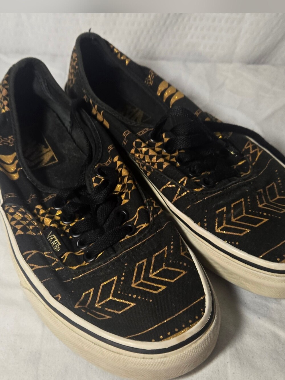 Vans Black Canvas Sneakers with Metallic Gold Geometric Print